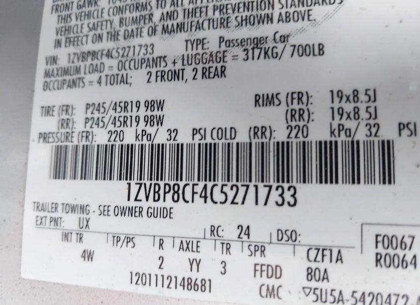 Photo 9 of 2012 Ford Mustang GT PREMIUM (VIN 1ZVBP8CF4C5271733)