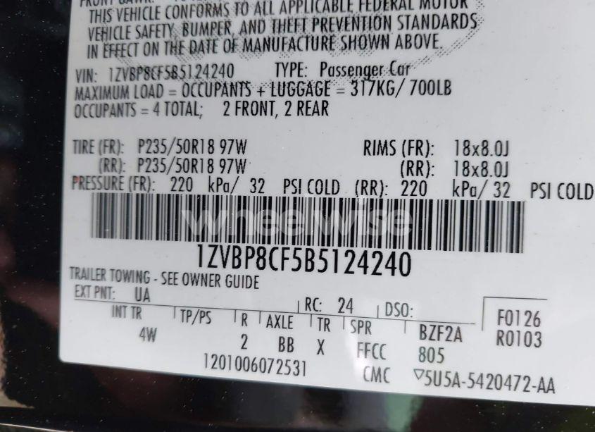 Photo 9 of 2011 Ford Mustang GT PREMIUM (VIN 1ZVBP8CF5B5124240)