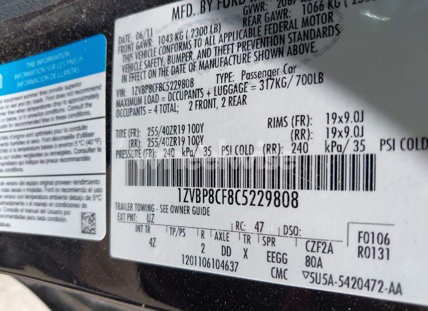 Photo 9 of 2012 Ford Mustang GT PREMIUM (VIN 1ZVBP8CF8C5229808)