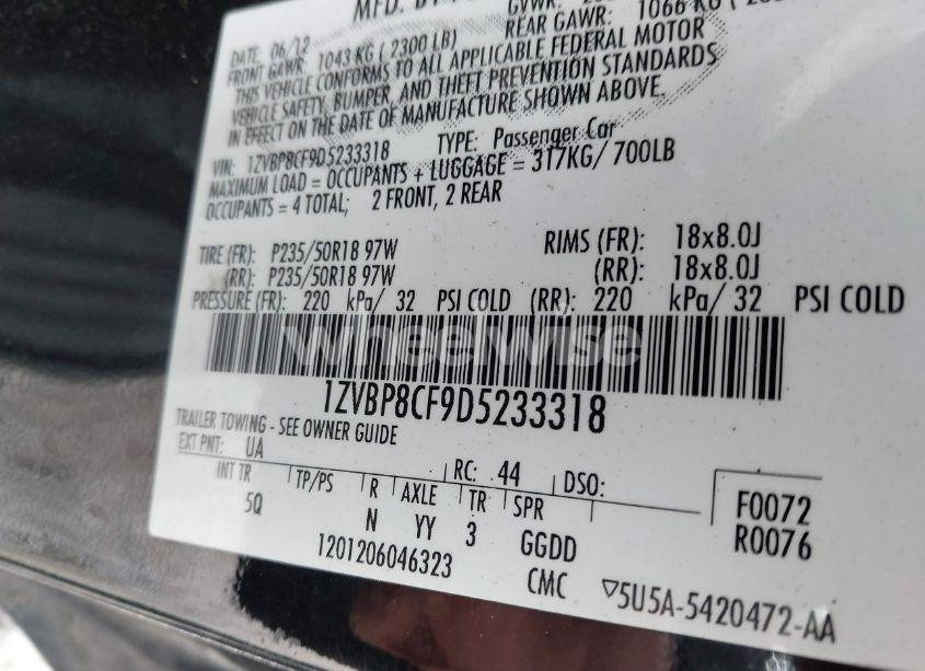 Photo 9 of 2013 Ford Mustang GT PREMIUM (VIN 1ZVBP8CF9D5233318)