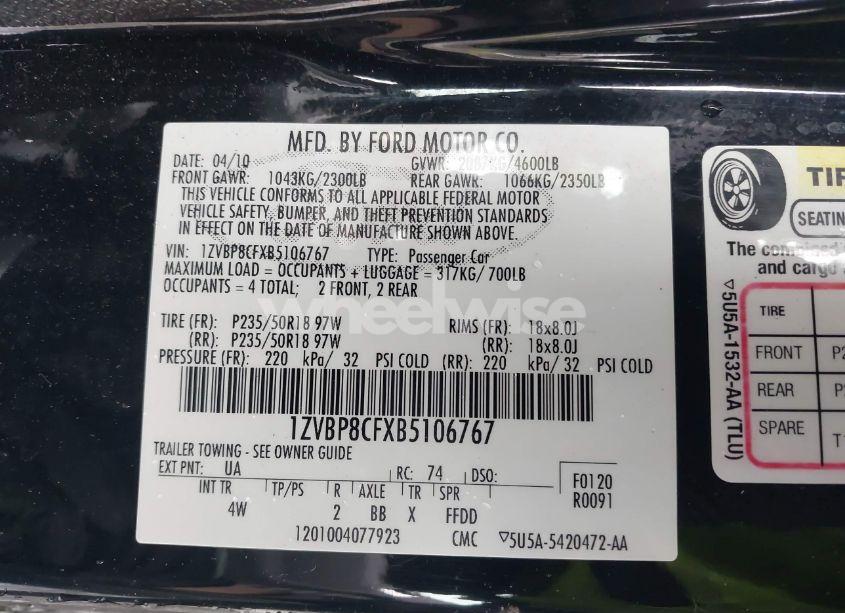 Photo 9 of 2011 Ford Mustang GT PREMIUM (VIN 1ZVBP8CFXB5106767)