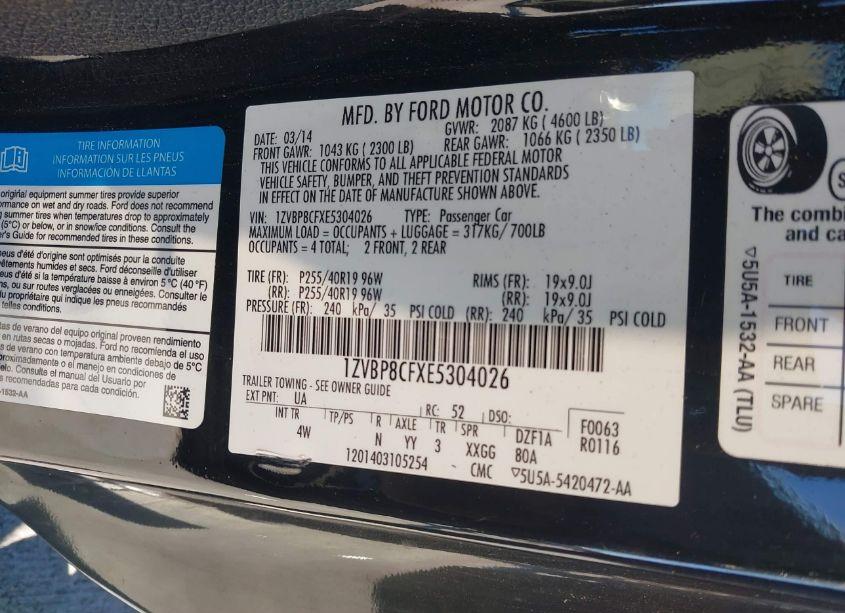 Photo 9 of 2014 Ford Mustang GT PREMIUM (VIN 1ZVBP8CFXE5304026)