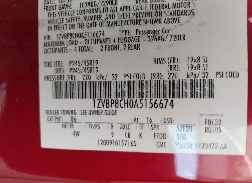 Photo 9 of 2010 Ford Mustang GT/GT PREMIUM (VIN 1ZVBP8CH0A5156674)