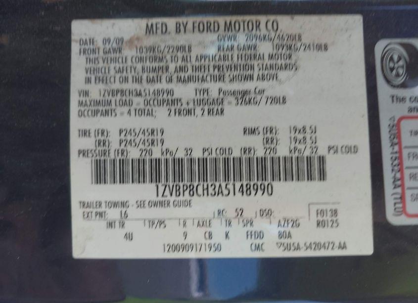 Photo 9 of 2010 Ford Mustang GT/GT PREMIUM (VIN 1ZVBP8CH3A5148990)