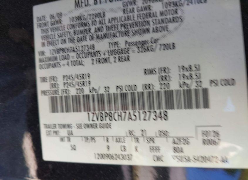 Photo 9 of 2010 Ford Mustang GT PREMIUM (VIN 1ZVBP8CH7A5127348)