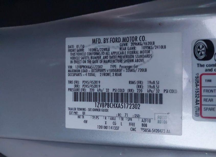 Photo 9 of 2010 Ford Mustang GT/GT PREMIUM (VIN 1ZVBP8CHXA5172302)