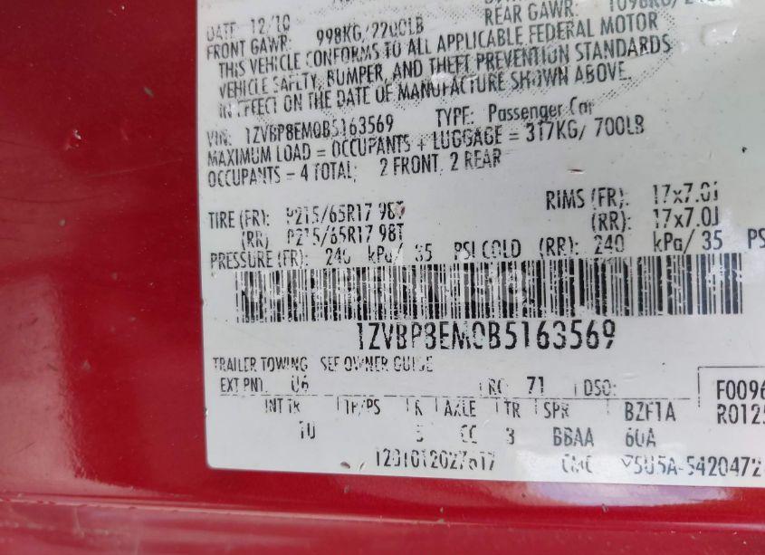 Photo 9 of 2011 Ford Mustang V6 (VIN 1ZVBP8EM0B5163569)