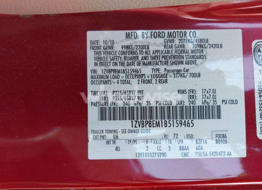 Photo 9 of 2011 Ford Mustang V6 PREMIUM (VIN 1ZVBP8EM1B5159465)