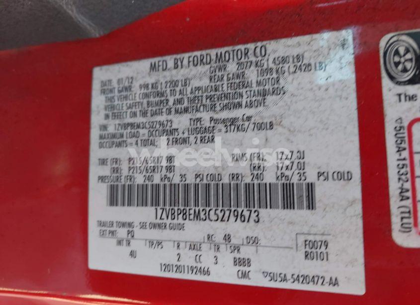 Photo 9 of 2012 Ford Mustang V6 PREMIUM (VIN 1ZVBP8EM3C5279673)