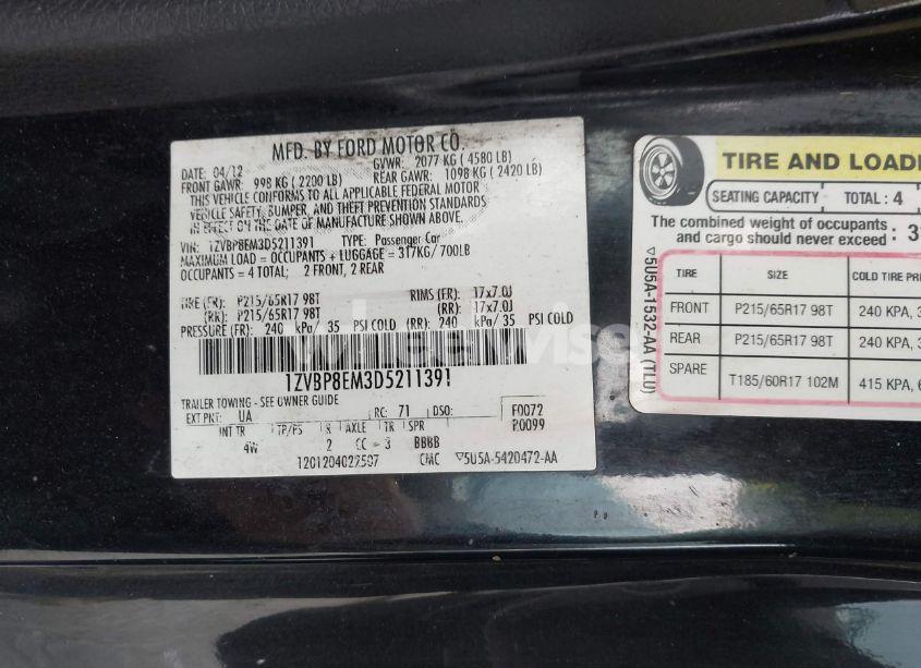 Photo 9 of 2013 Ford Mustang V6 PREMIUM (VIN 1ZVBP8EM3D5211391)