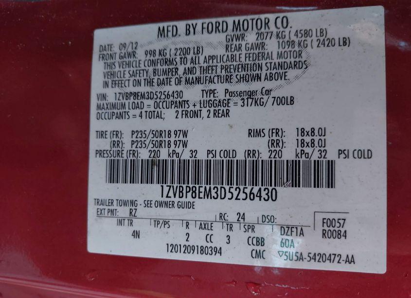 Photo 9 of 2013 Ford Mustang V6 PREMIUM (VIN 1ZVBP8EM3D5256430)