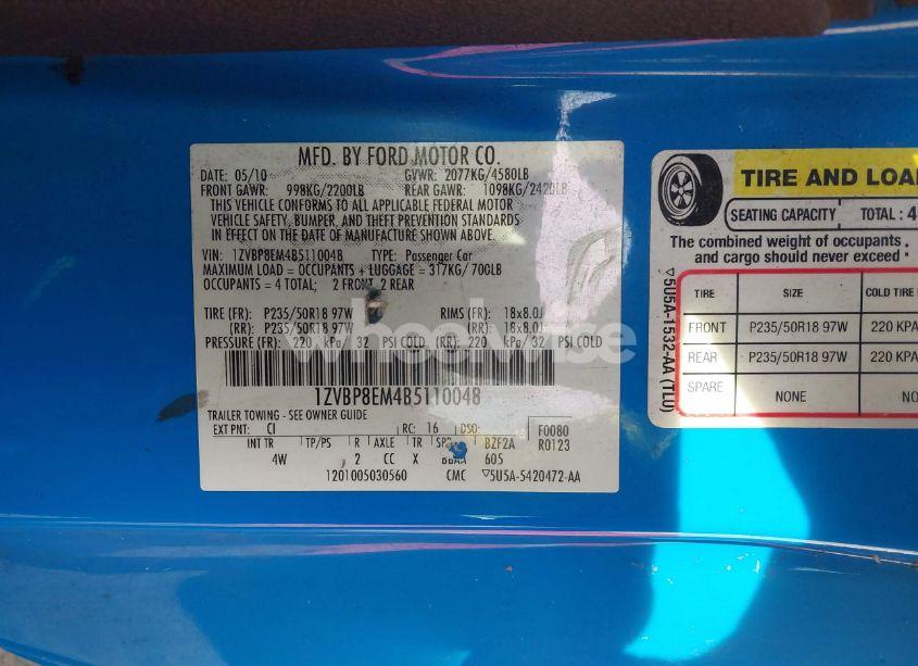 Photo 9 of 2011 Ford Mustang V6 PREMIUM (VIN 1ZVBP8EM4B5110048)