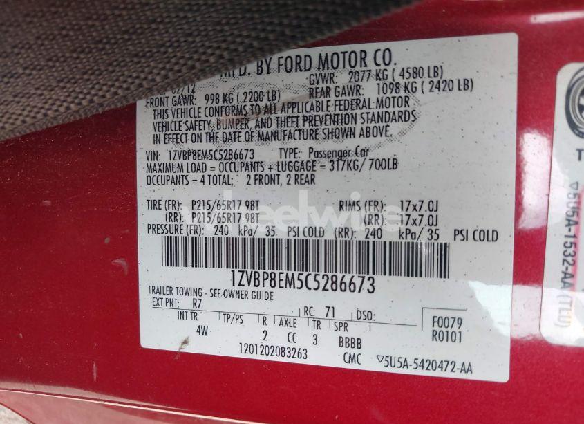 Photo 9 of 2012 Ford Mustang V6 PREMIUM (VIN 1ZVBP8EM5C5286673)