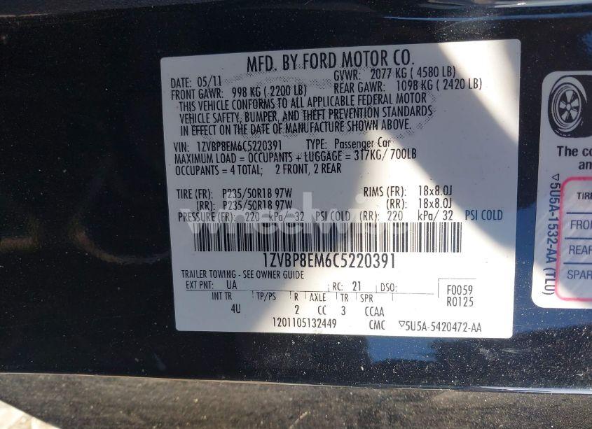 Photo 9 of 2012 Ford Mustang V6 PREMIUM (VIN 1ZVBP8EM6C5220391)