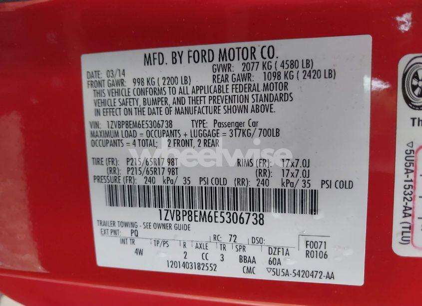 Photo 9 of 2014 Ford Mustang V6 PREMIUM (VIN 1ZVBP8EM6E5306738)