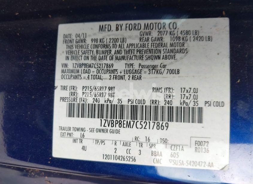 Photo 9 of 2012 Ford Mustang V6 PREMIUM (VIN 1ZVBP8EM7C5217869)