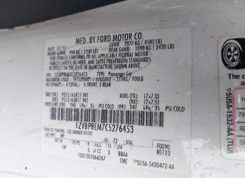 Photo 9 of 2012 Ford Mustang V6 (VIN 1ZVBP8EM7C5276453)