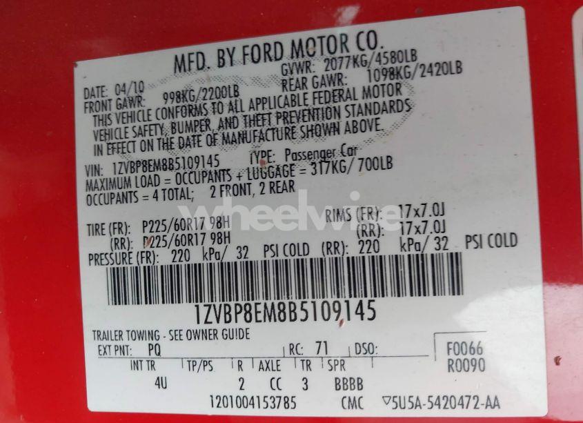 Photo 9 of 2011 Ford Mustang V6 PREMIUM (VIN 1ZVBP8EM8B5109145)