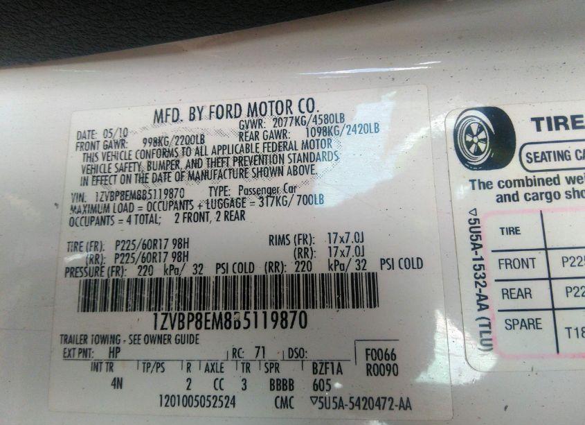 Photo 9 of 2011 Ford Mustang V6 PREMIUM (VIN 1ZVBP8EM8B5119870)