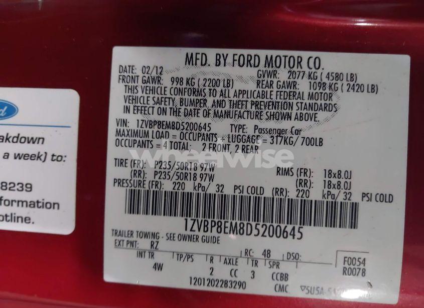 Photo 9 of 2013 Ford Mustang V6 PREMIUM (VIN 1ZVBP8EM8D5200645)