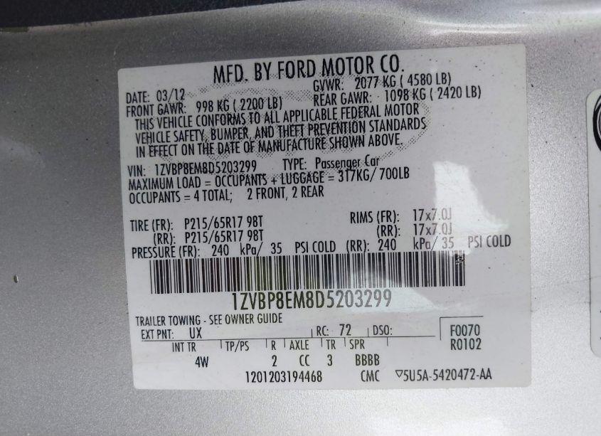 Photo 9 of 2013 Ford Mustang V6 PREMIUM (VIN 1ZVBP8EM8D5203299)