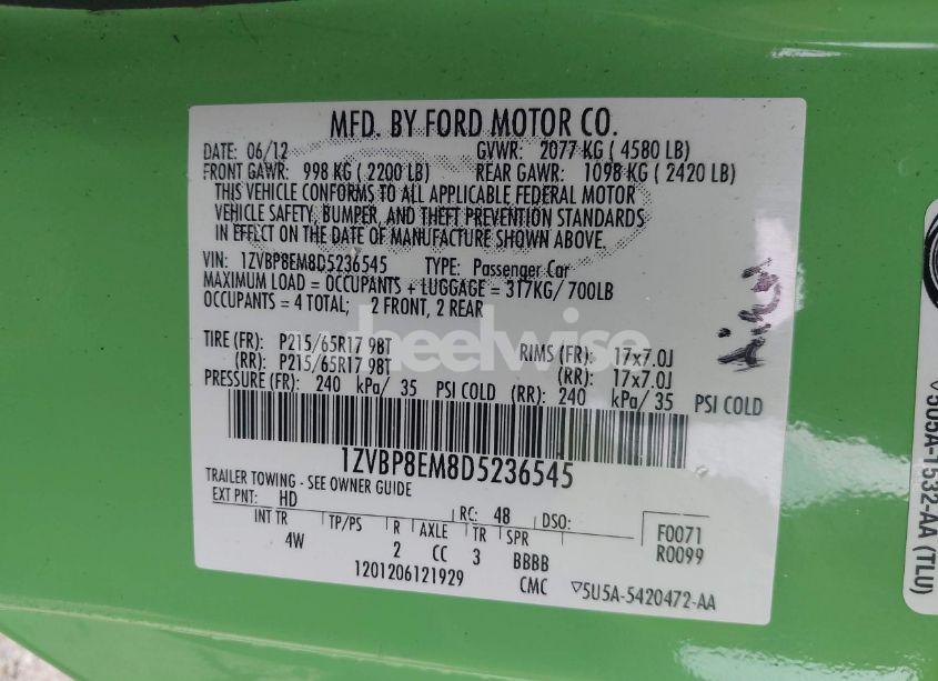 Photo 9 of 2013 Ford Mustang V6 PREMIUM (VIN 1ZVBP8EM8D5236545)