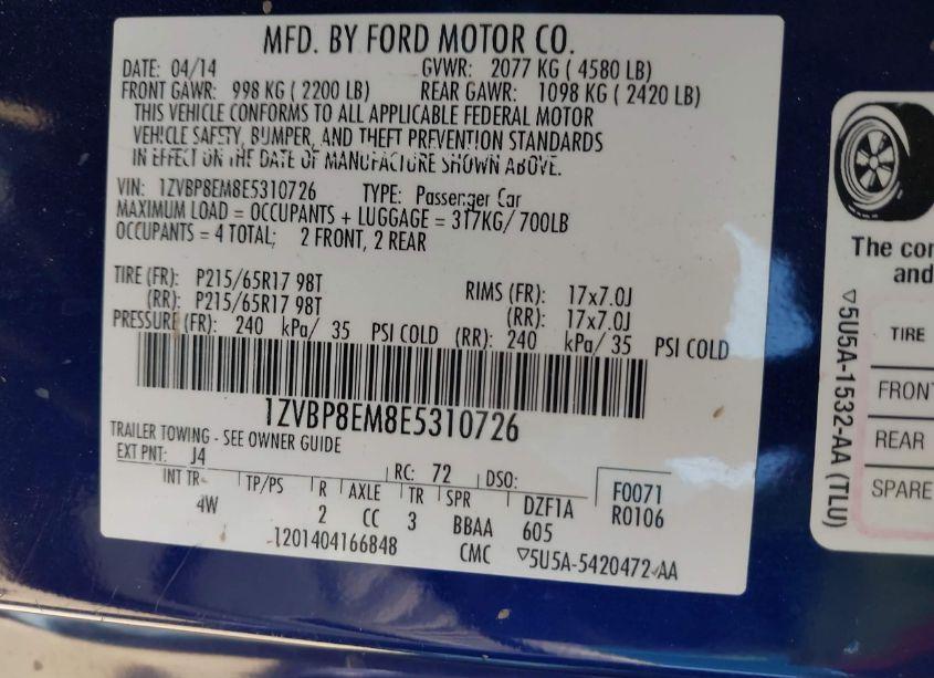 Photo 9 of 2014 Ford Mustang V6 PREMIUM (VIN 1ZVBP8EM8E5310726)