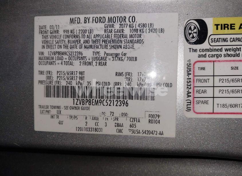 Photo 9 of 2012 Ford Mustang V6 PREMIUM (VIN 1ZVBP8EM9C5212396)