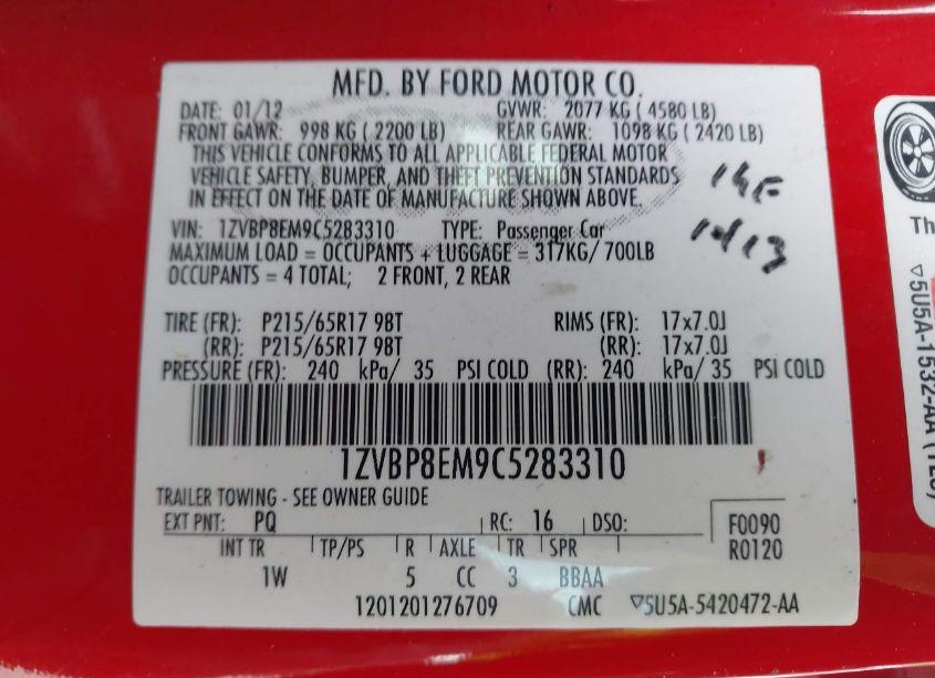 Photo 9 of 2012 Ford Mustang V6 (VIN 1ZVBP8EM9C5283310)