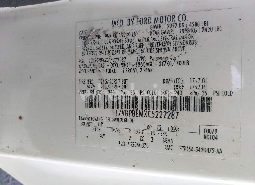 Photo 9 of 2012 Ford Mustang V6 PREMIUM (VIN 1ZVBP8EMXC5222287)