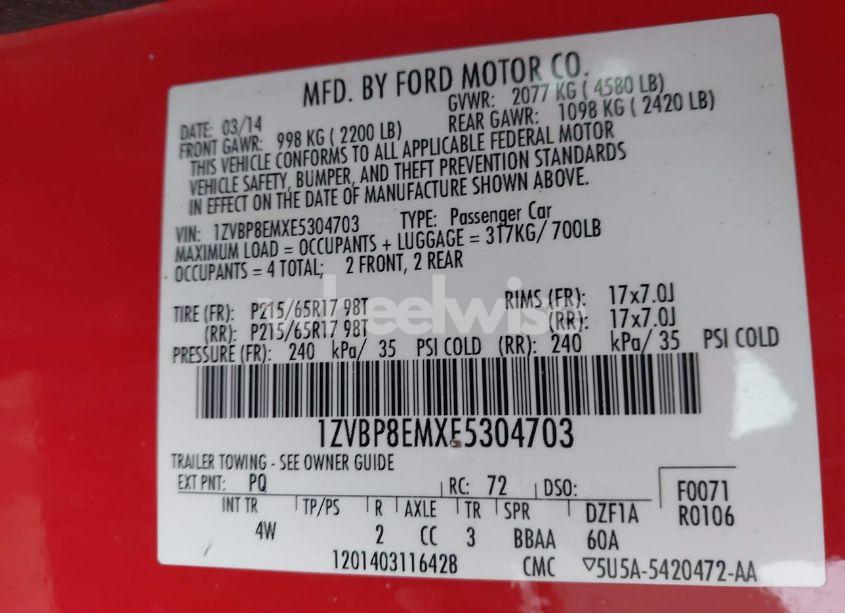 Photo 9 of 2014 Ford Mustang V6 PREMIUM (VIN 1ZVBP8EMXE5304703)