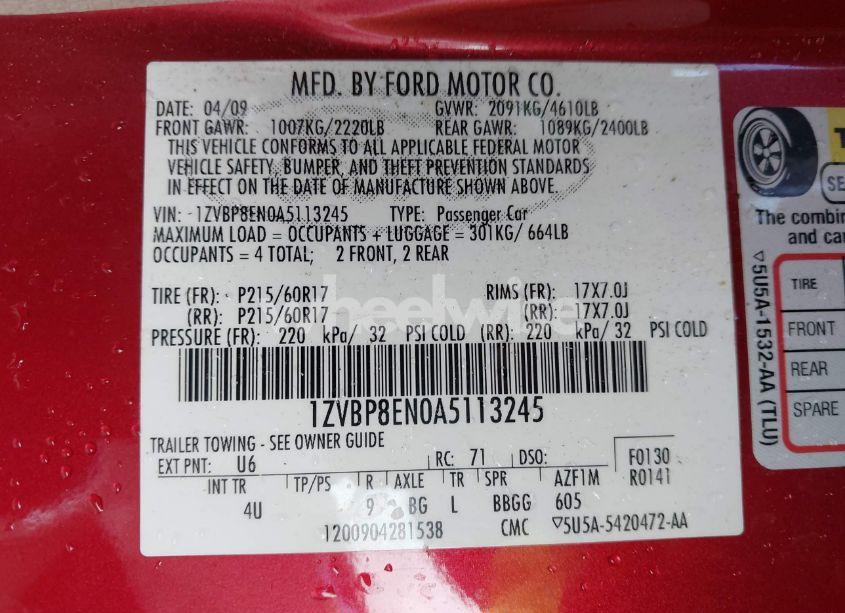 Photo 9 of 2010 Ford Mustang V6/V6 PREMIUM (VIN 1ZVBP8EN0A5113245)