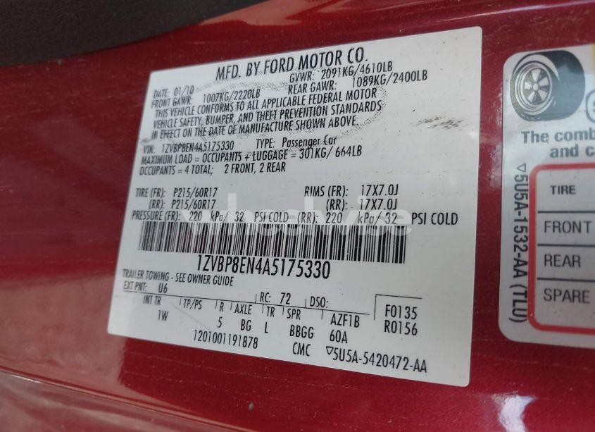 Photo 9 of 2010 Ford Mustang V6/V6 PREMIUM (VIN 1ZVBP8EN4A5175330)