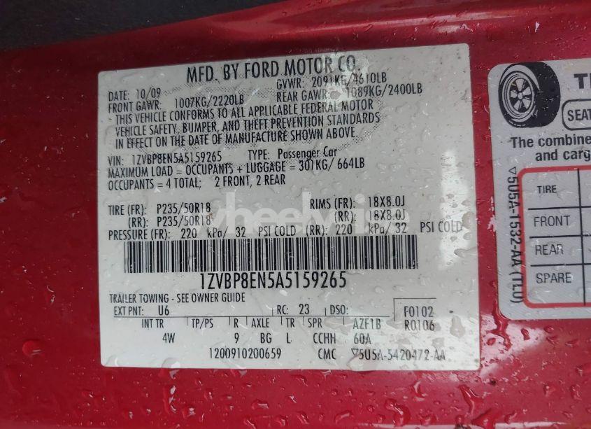 Photo 9 of 2010 Ford Mustang V6/V6 PREMIUM (VIN 1ZVBP8EN5A5159265)