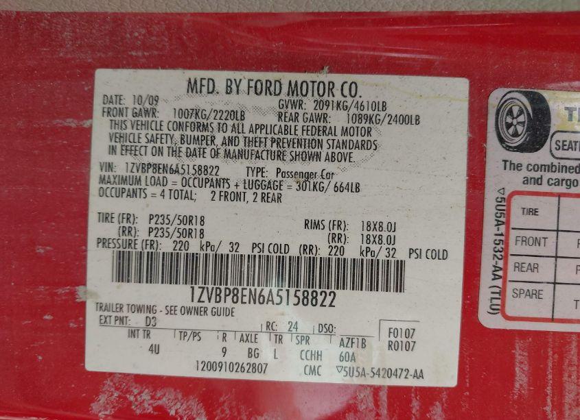 Photo 9 of 2010 Ford Mustang V6/V6 PREMIUM (VIN 1ZVBP8EN6A5158822)