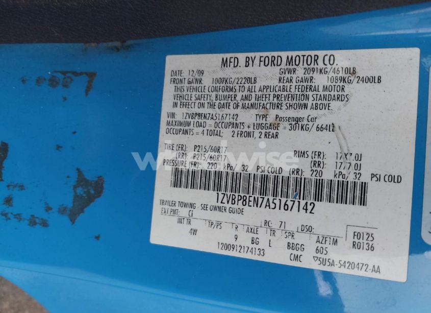 Photo 9 of 2010 Ford Mustang V6 PREMIUM (VIN 1ZVBP8EN7A5167142)