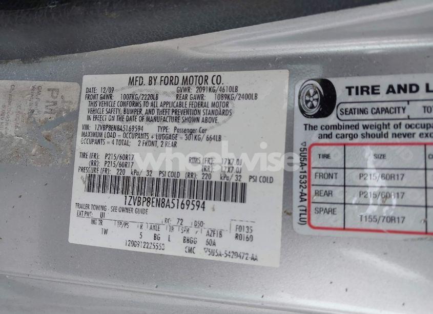 Photo 9 of 2010 Ford Mustang V6/V6 PREMIUM (VIN 1ZVBP8EN8A5169594)