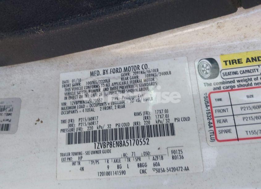 Photo 9 of 2010 Ford Mustang V6/V6 PREMIUM (VIN 1ZVBP8EN8A5170552)