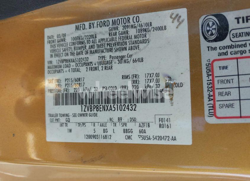 Photo 9 of 2010 Ford Mustang V6/V6 PREMIUM (VIN 1ZVBP8ENXA5102432)