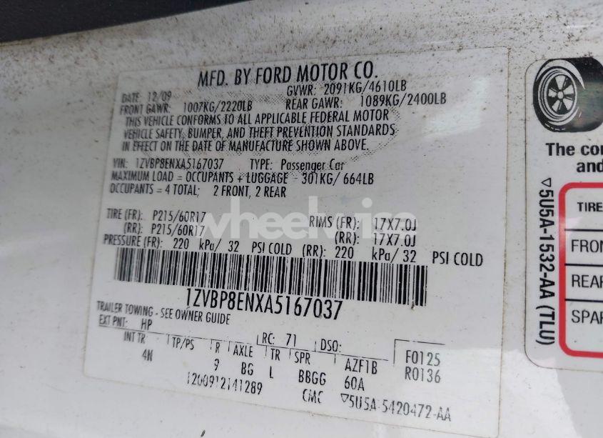 Photo 9 of 2010 Ford Mustang V6 PREMIUM (VIN 1ZVBP8ENXA5167037)