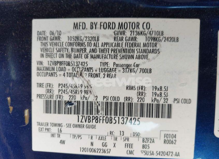 Photo 9 of 2011 Ford Mustang GT PREMIUM (VIN 1ZVBP8FF0B5137425)