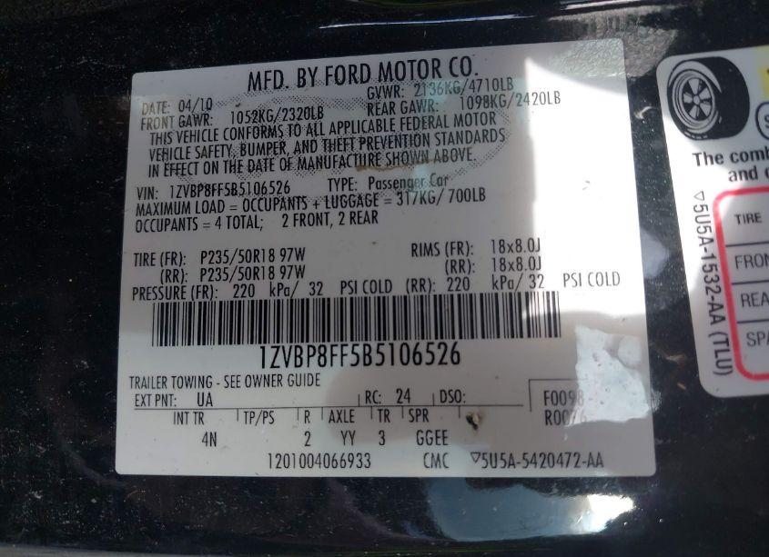 Photo 9 of 2011 Ford Mustang GT PREMIUM (VIN 1ZVBP8FF5B5106526)