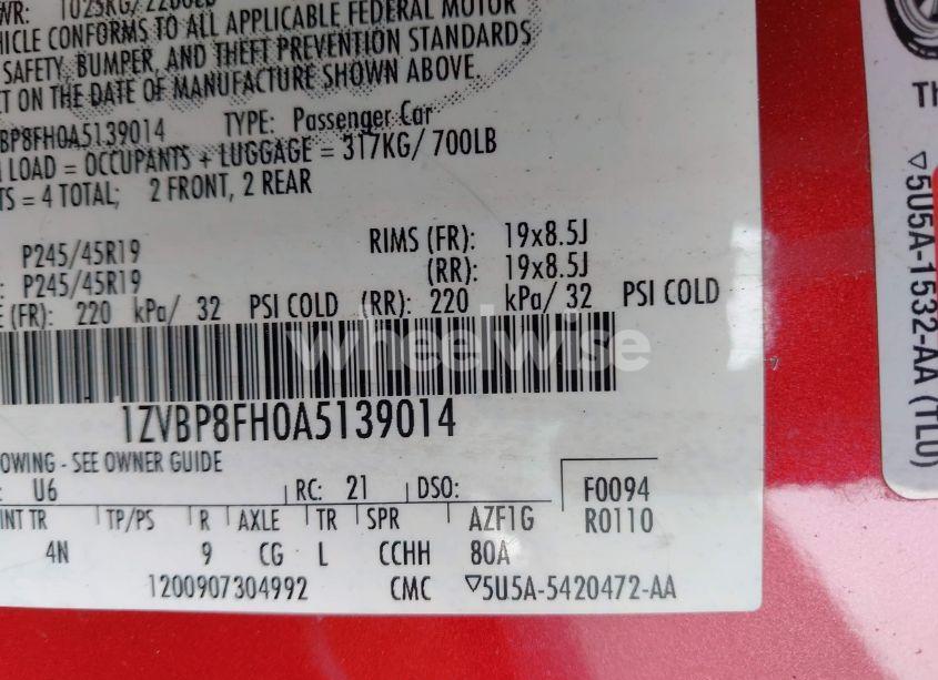 Photo 9 of 2010 Ford Mustang GT/GT PREMIUM (VIN 1ZVBP8FH0A5139014)