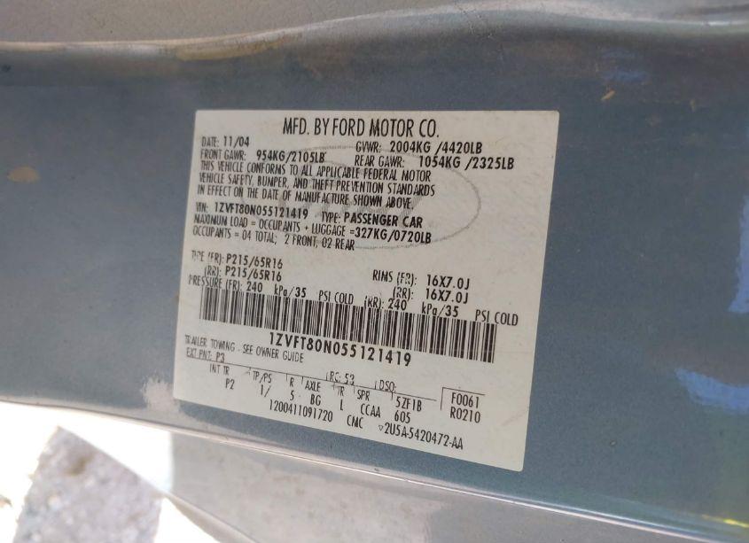 Photo 9 of 2005 Ford Mustang V6 DELUXE/V6 PREMIUM (VIN 1ZVFT80N055121419)