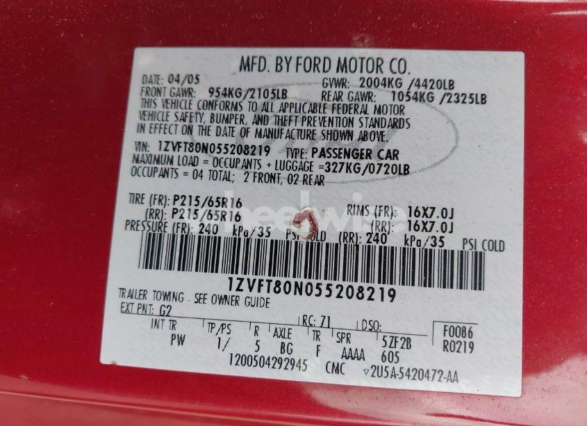 Photo 9 of 2005 Ford Mustang (VIN 1ZVFT80N055208219)