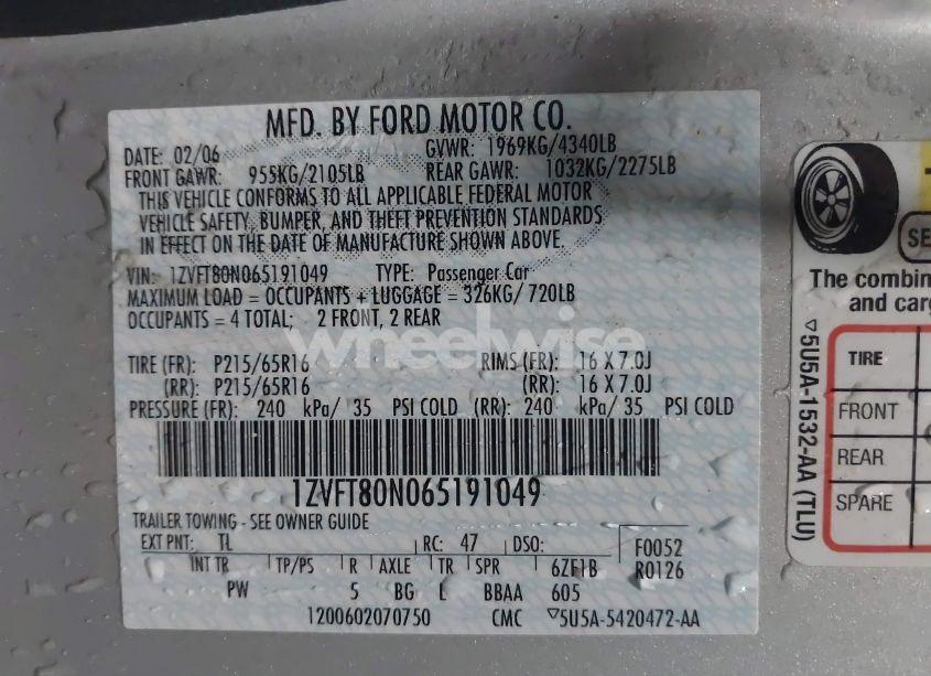 Photo 8 of 2006 Ford Mustang V6 (VIN 1ZVFT80N065191049)