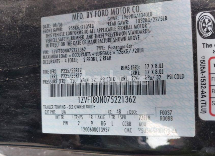 Photo 9 of 2007 Ford Mustang V6 DELUXE/V6 PREMIUM (VIN 1ZVFT80N075221362)