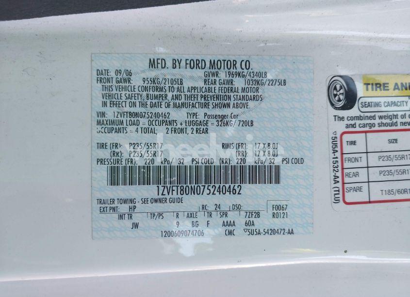 Photo 9 of 2007 Ford Mustang V6 DELUXE/V6 PREMIUM (VIN 1ZVFT80N075240462)