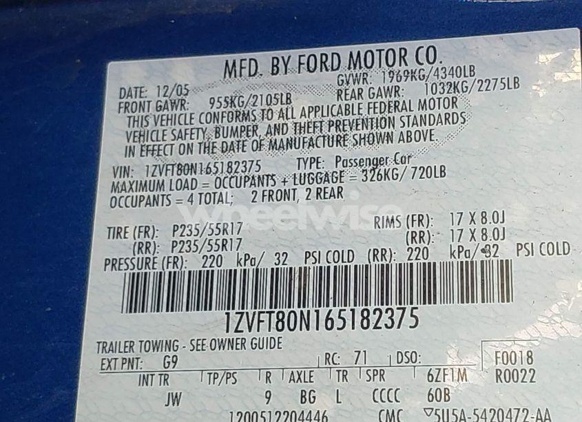 Photo 9 of 2006 Ford Mustang V6 (VIN 1ZVFT80N165182375)