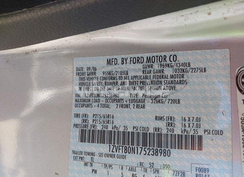 Photo 9 of 2007 Ford Mustang V6 DELUXE/V6 PREMIUM (VIN 1ZVFT80N175238980)